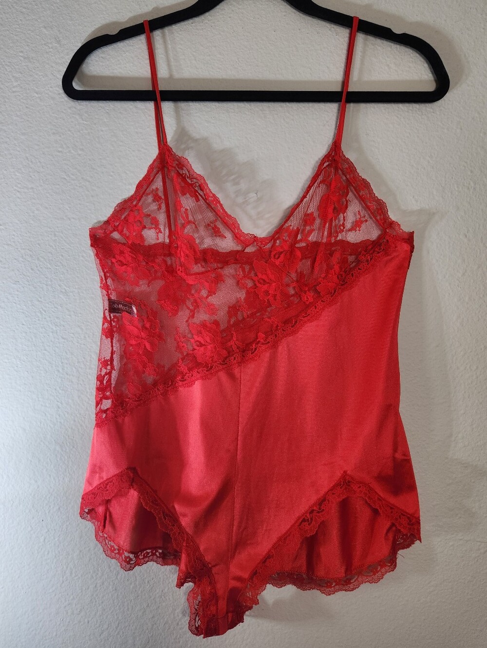 VTG 80s Bob Mackie for Glydons Satin & Lace Teddy Bodysuit Red French Cut